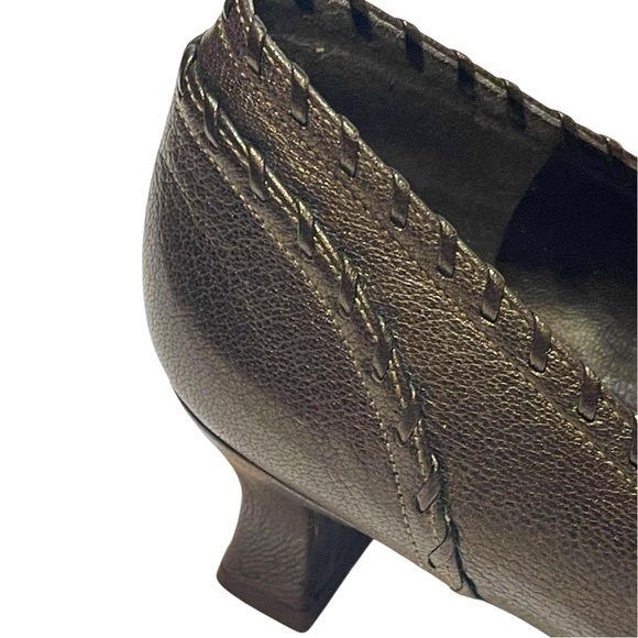 STUART WEITZMAN PEWTER KITTEN HEEL SQUARE TOE LOAFERS SZ 10 M EUC - Picture 3 of 12